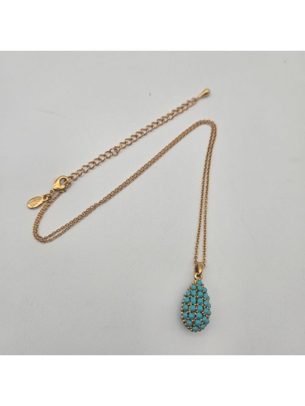Joan Rivers Faux Turquoise Beaded Gold Tone Faberge Egg Pendant Necklace
